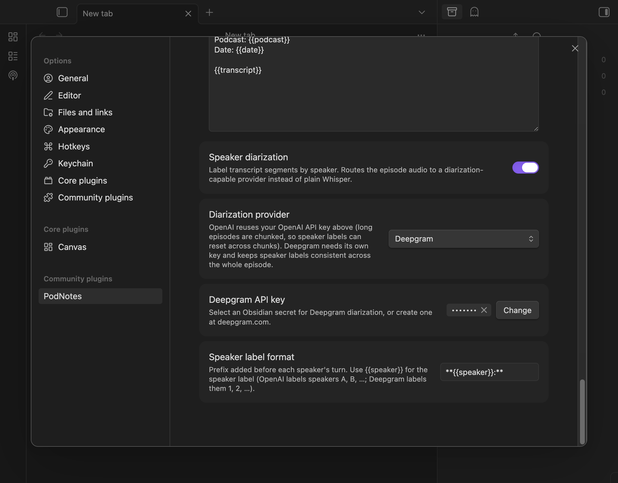 Speaker diarization settings